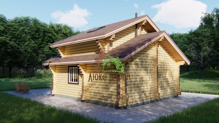 Проект дома с баней «Агапов» из оцилиндрованного бревна 91,8 м2 7,4х9,7 м