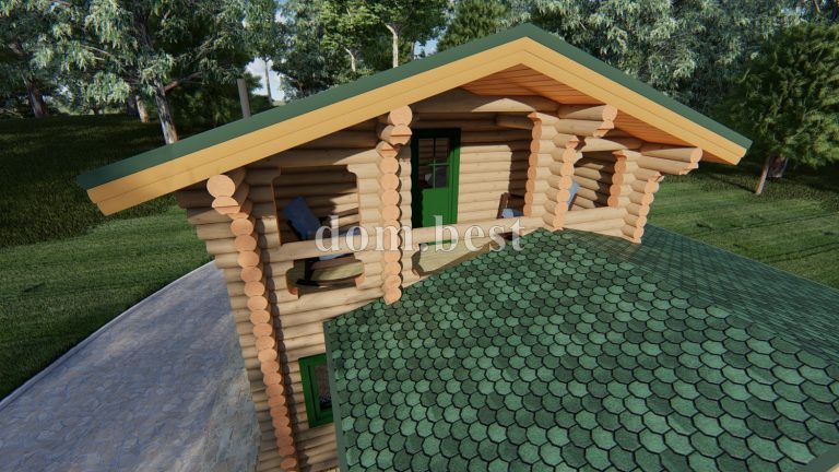 Проект дома с баней «Малиновка» из оцилиндрованного бревна 82,1 м2 7,8х9 м