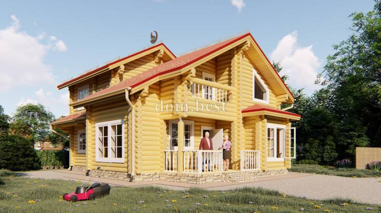 Проект дома «Герцог» из рубленного бревна с русской чашей 164,8 м2 11,1х12,35 м