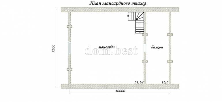 Проект дома «Бирюза — 2» из рубленного бревна с русской чашей 140,35 м2 7,5х12 м