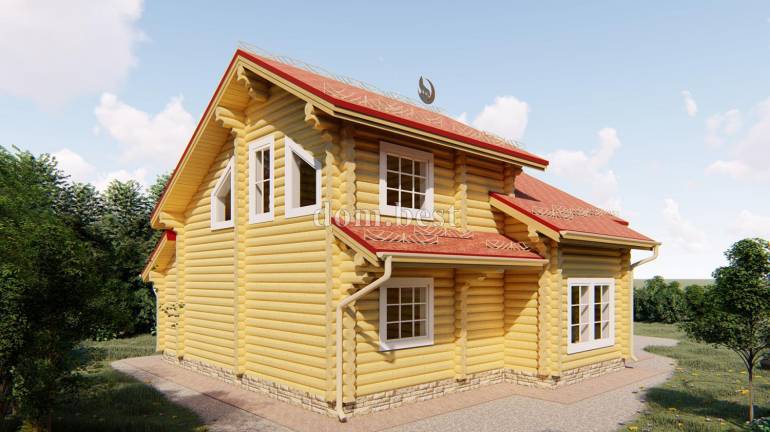 Проект дома «Герцог» из рубленного бревна с русской чашей 164,8 м2 11,1х12,35 м
