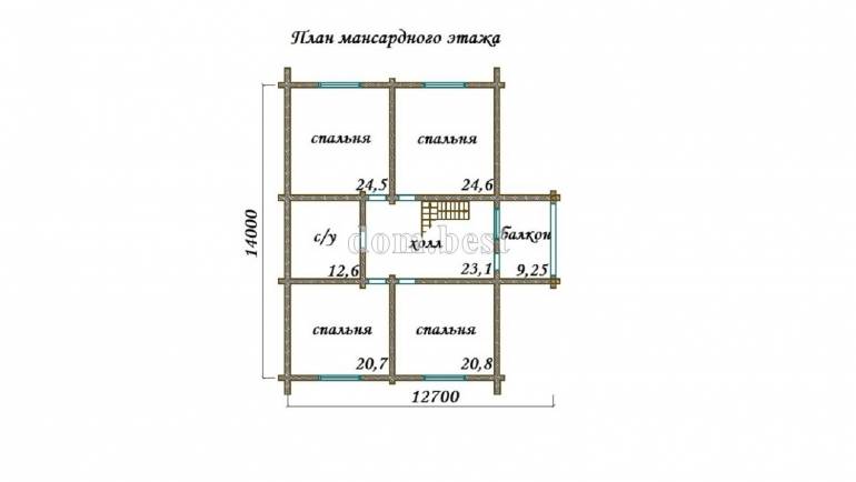 Проект дома с баней «Сварог» из рубленного бревна с русской чашей 331,72 м2 14х22 м