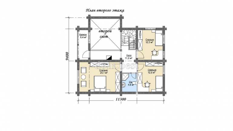 Проект дома «Герцог» из оцилиндрованного бревна 164,8 м2 11,1х12,35 м