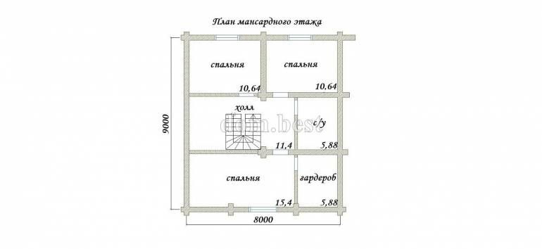 Проект дома «Жемчуг» из рубленного бревна с русской чашей 146,76 м2 9х12,6 м