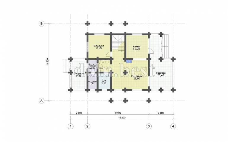Проект дома «Лотос» из оцилиндрованного бревна 168,24 м2 11,5х15,2 м