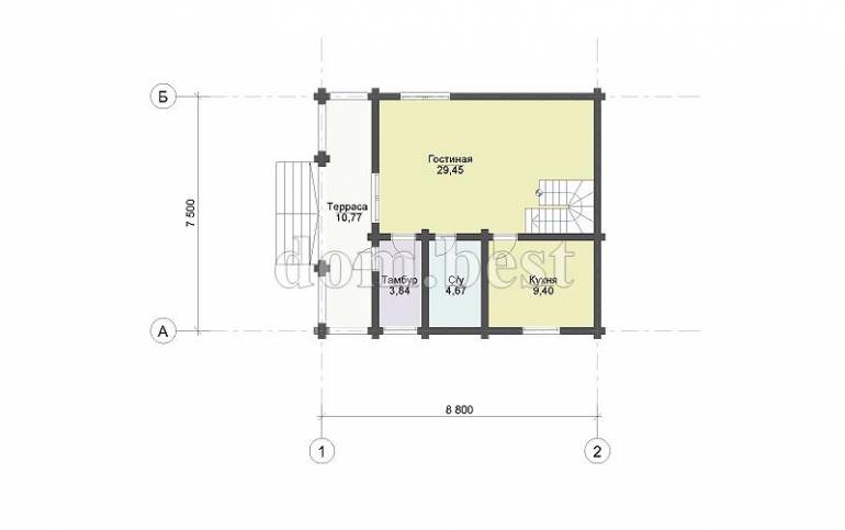 Проект дома «Боровик» из оцилиндрованного бревна 117,39 м2 7,5х8,8 м